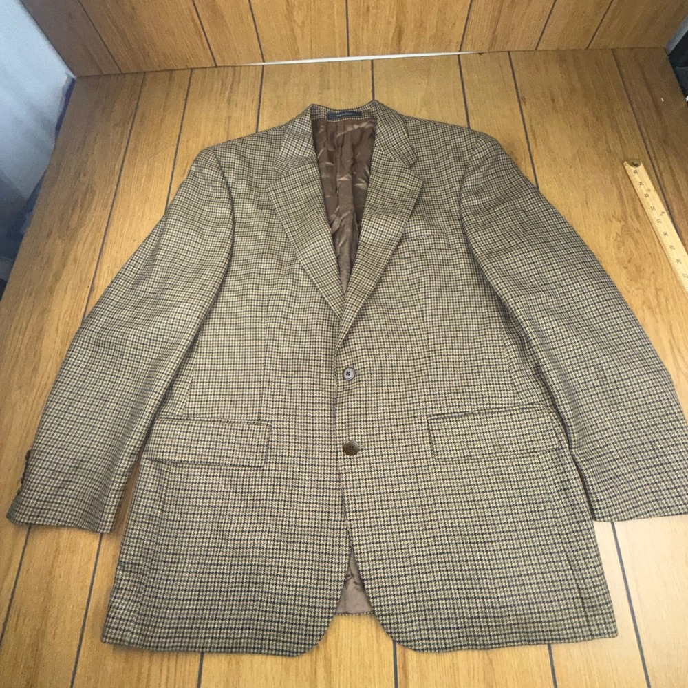 Chaps Ralph Lauren Mens 44R Wool Houndstooth Blazer Sport Coat Brown L006526I
